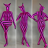 Fantasy Creature, Stripe Jumpsuit, Cat Costume, Exotic Dancewear, Gymnastic Dance Costume, Festival Fashion