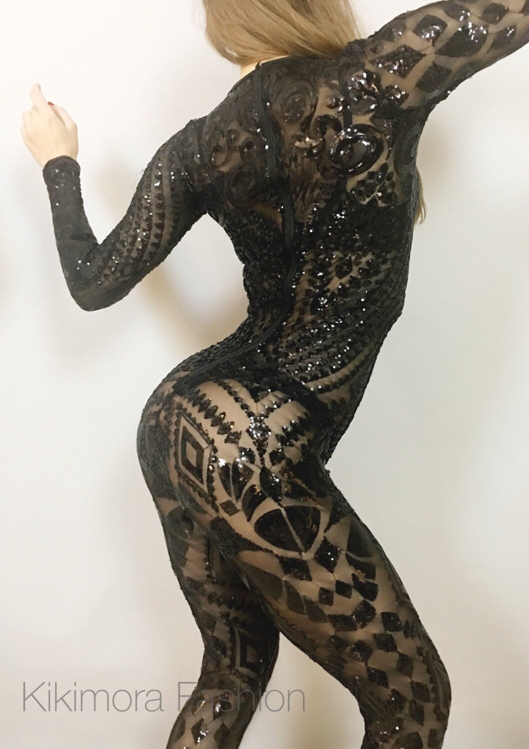 Showgirl Costume, Bodysuit for Women or Men, Beautiful Sequins Jumpsuit, Sheer Bodysuit, Bellydance Costume, Bridal Bodysuit