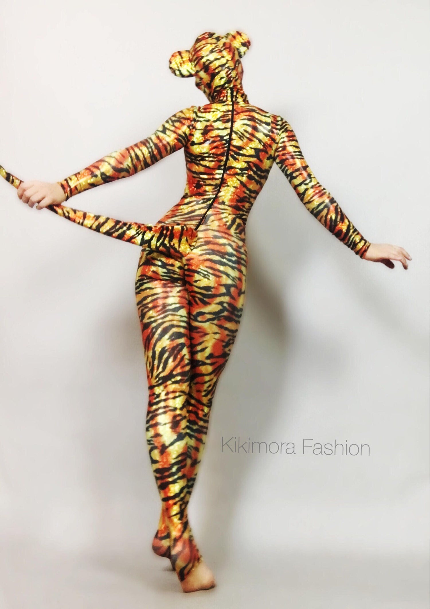 Halloween Costume for Women or Men, Halloween Costume, Cat Headpiece, Cat Tail, Tiger Bodysuit, One Piece Tiger Catsuit