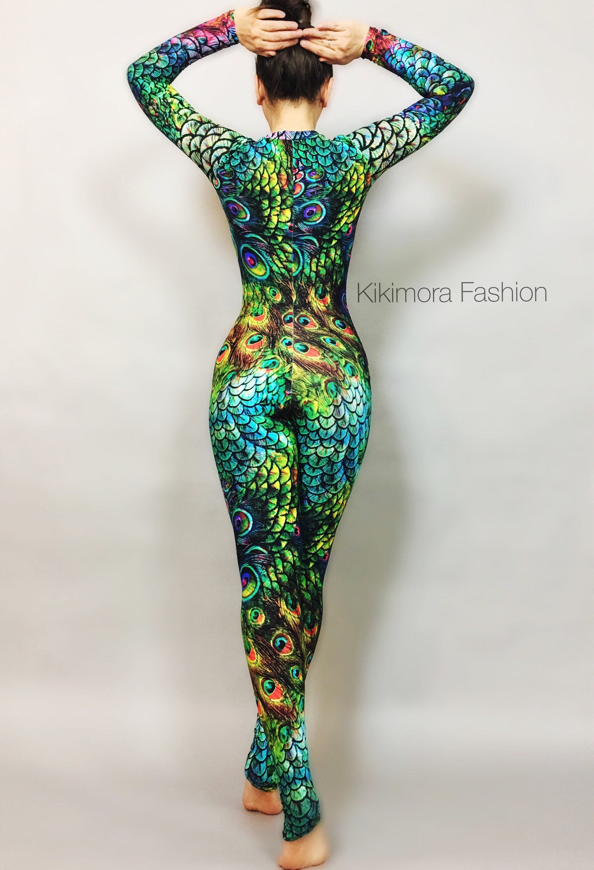 Peacock Print Spandex Catsuit, Contortionist unitard, Aerialist costume, Exotic Dance wear, Made by Measure, Limited edition