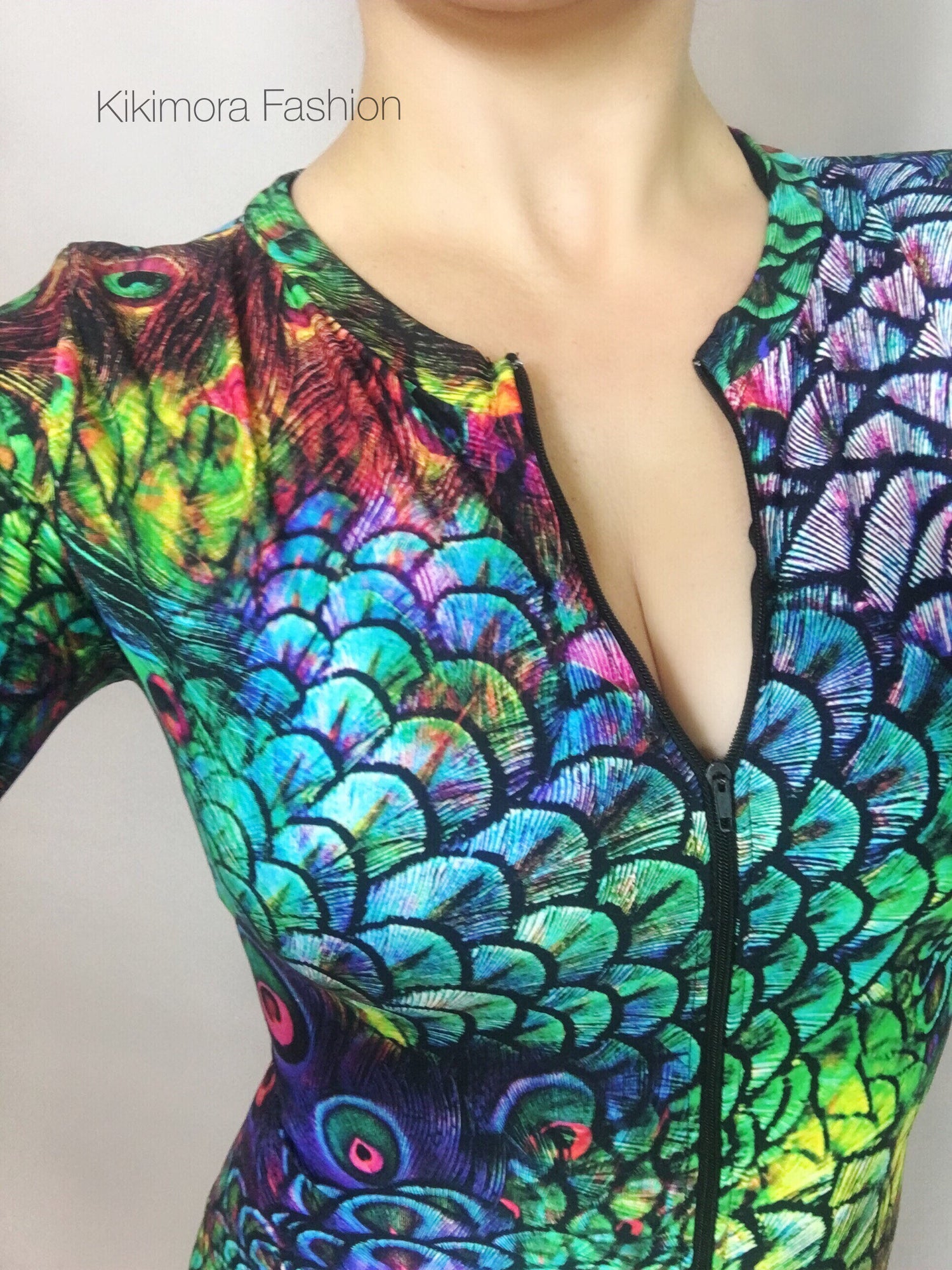 Peacock Print Spandex Catsuit, Contortionist unitard, Aerialist costume, Exotic Dance wear, Made by Measure, Limited edition