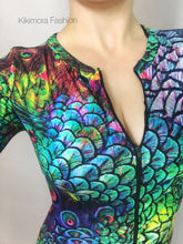 Peacock Print Spandex Catsuit, Contortionist unitard, Aerialist costume, Exotic Dance wear, Made by Measure, Limited edition