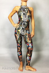 Spandex catsuit, yoga jumpsuit, exotic dance wear, African mask print, Lycra bodysuit for woman, Trending Now.