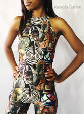 Spandex catsuit, yoga jumpsuit, exotic dance wear, African mask print, Lycra bodysuit for woman, Trending Now.