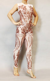 Beautiful Sequins Jumpsuit, Showgirl Costume, Wedding Bodysuit for Women or Men, Sheer Clothing, Bellydance Costume, Bridal Wear