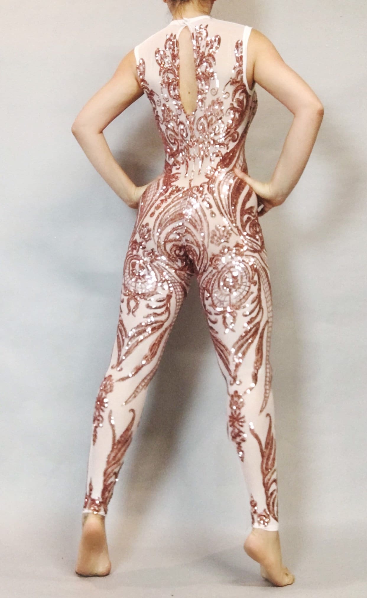Beautiful Sequins Jumpsuit, Showgirl Costume, Wedding Bodysuit for Women or Men, Sheer Clothing, Bellydance Costume, Bridal Wear