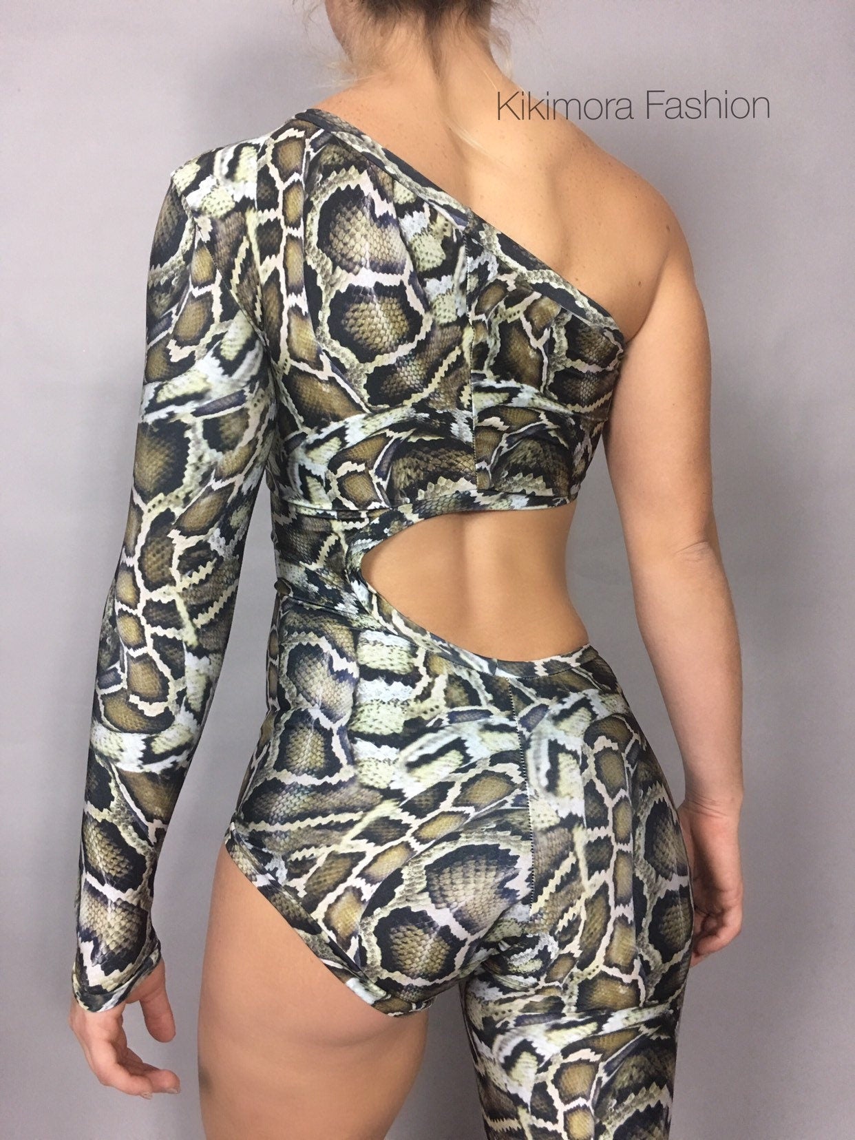 Snake Print Exotic Dance Bodysuit Jumpsuit for Contortionist and Aerial Wear