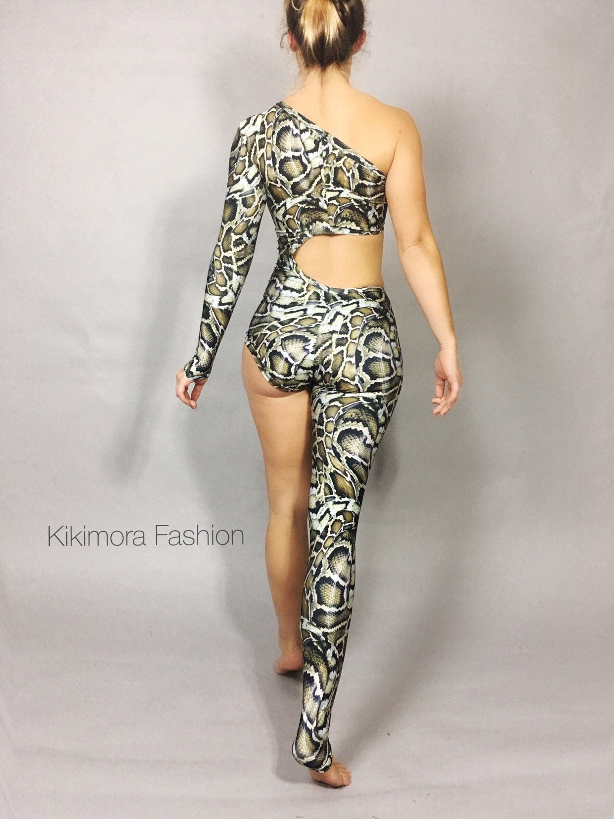 Snake Print Exotic Dance Bodysuit Jumpsuit for Contortionist and Aerial Wear