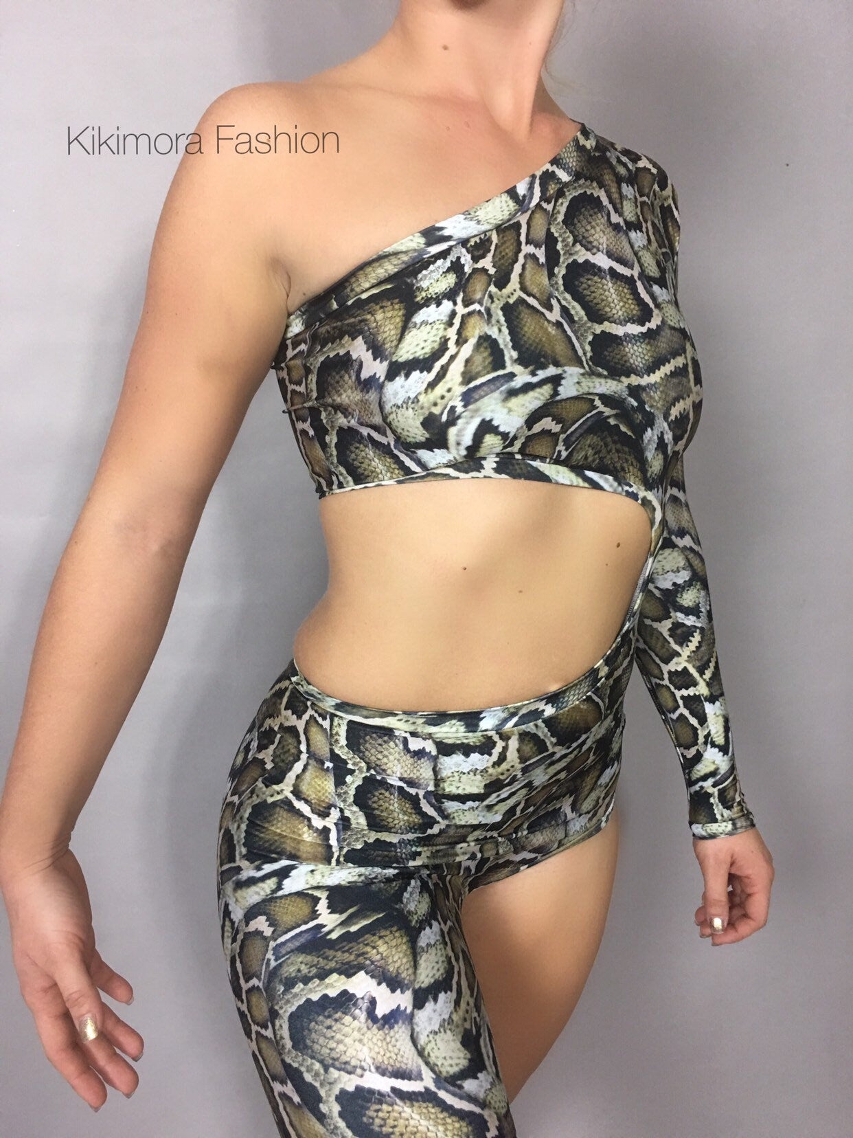 Snake Print Exotic Dance Bodysuit Jumpsuit for Contortionist and Aerial Wear