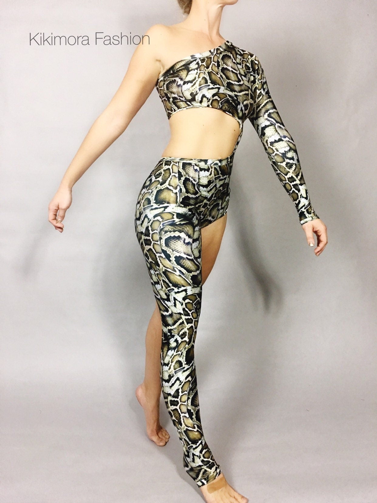Snake Print Exotic Dance Bodysuit Jumpsuit for Contortionist and Aerial Wear