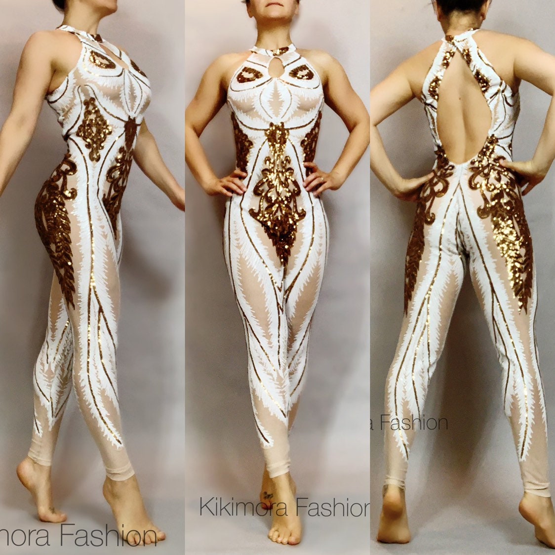 Sequin Jumpsuit for Women or Men, Beautiful Wedding Bodysuit, Contortion Costume, Leotard Woman, Aerialists Gifts, Sheer Bodysuit