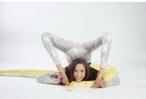 White and Gold Catsuit Bodysuit, Full Sleeves, Round Neck