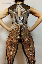 Sheer Catsuit, Sequins Jumpsuit, Circus Costume, Dancewear, Gogo Outfit, Contortionist Unitard, Aerial Gifts