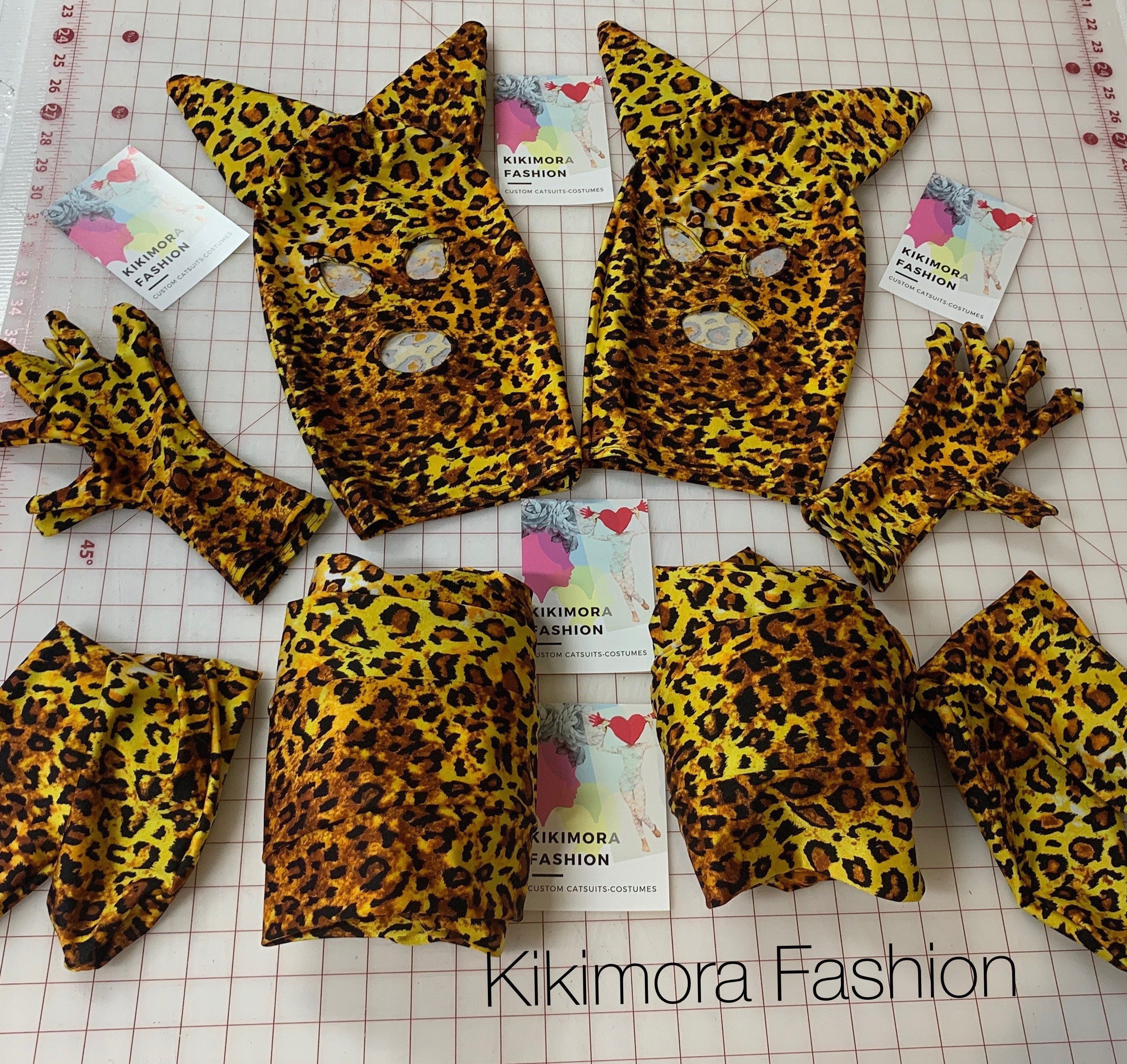 Cheetah Print Full Body Costume, Includes Headpiece with Cat Ears, Gloves, Socks