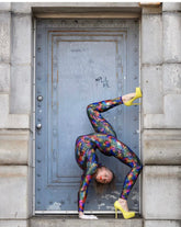 Night Glow Jumpsuit, Multicolor Shiny Holographic Catsuit, Long Sleeves, Turtleneck