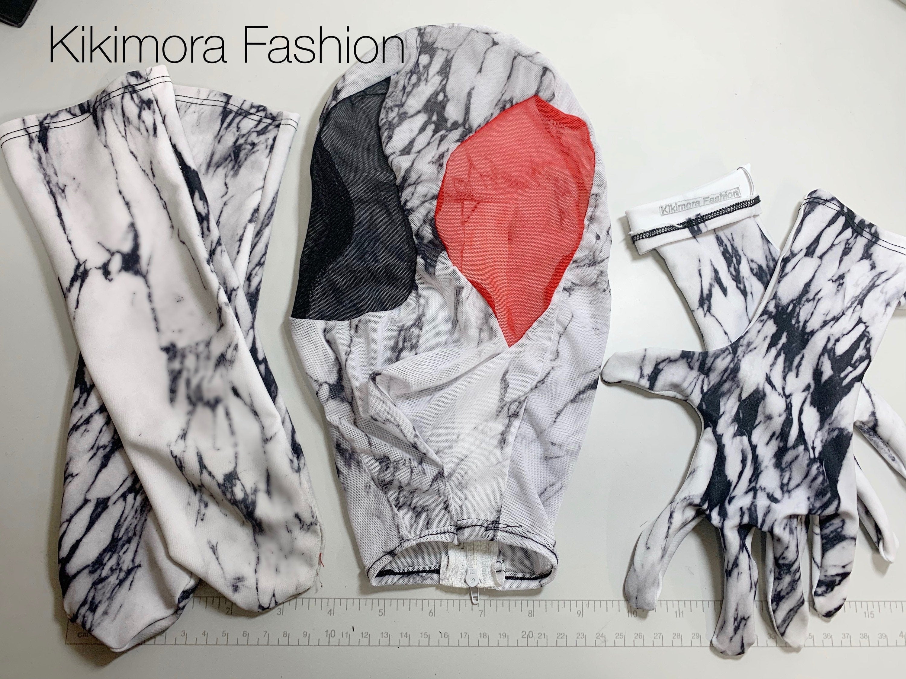 Marble Moth Costume, Black and White Full Body Catsuit, Wings, Face Mask, Gloves, Socks