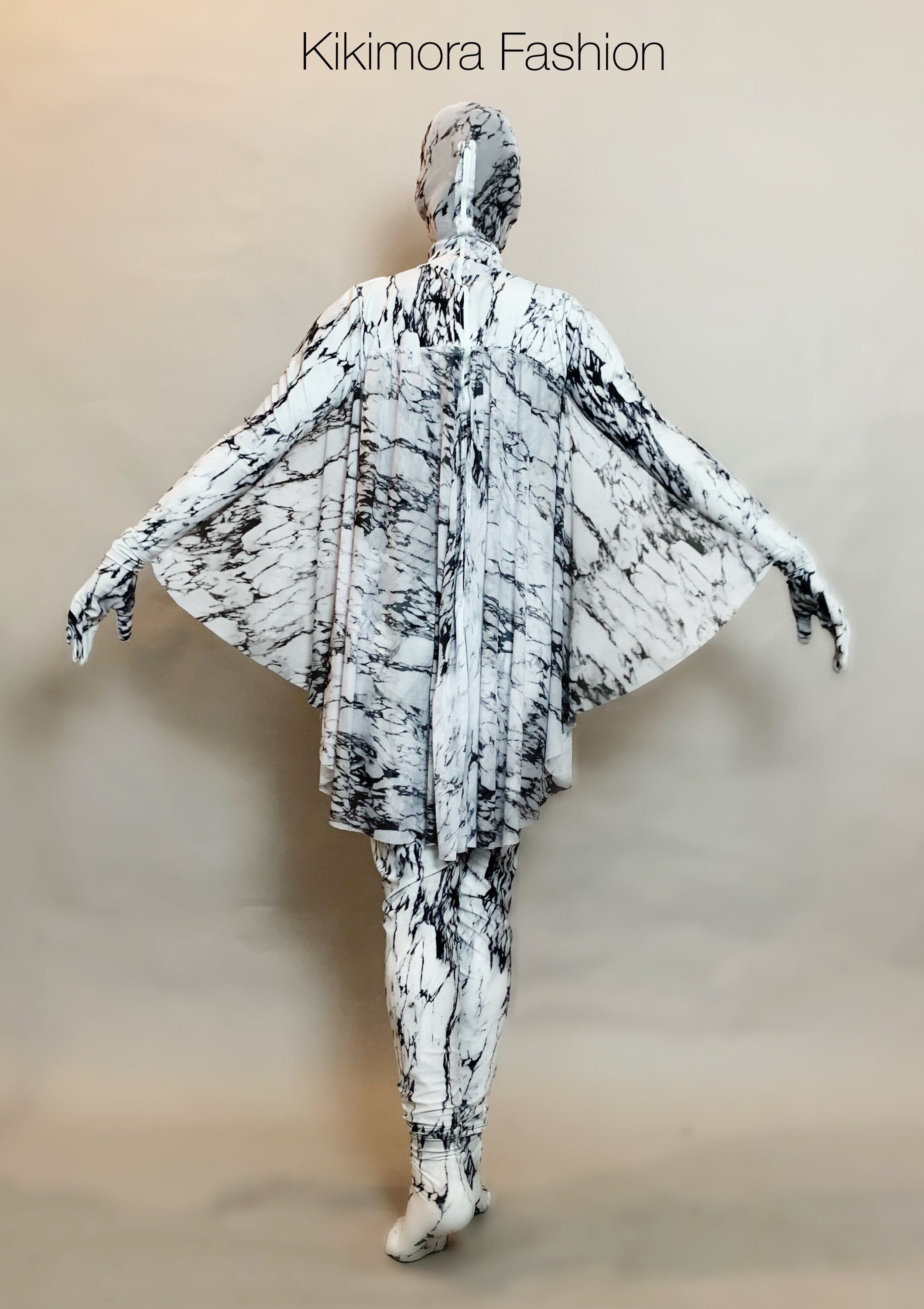 Marble Moth Costume, Black and White Full Body Catsuit, Wings, Face Mask, Gloves, Socks