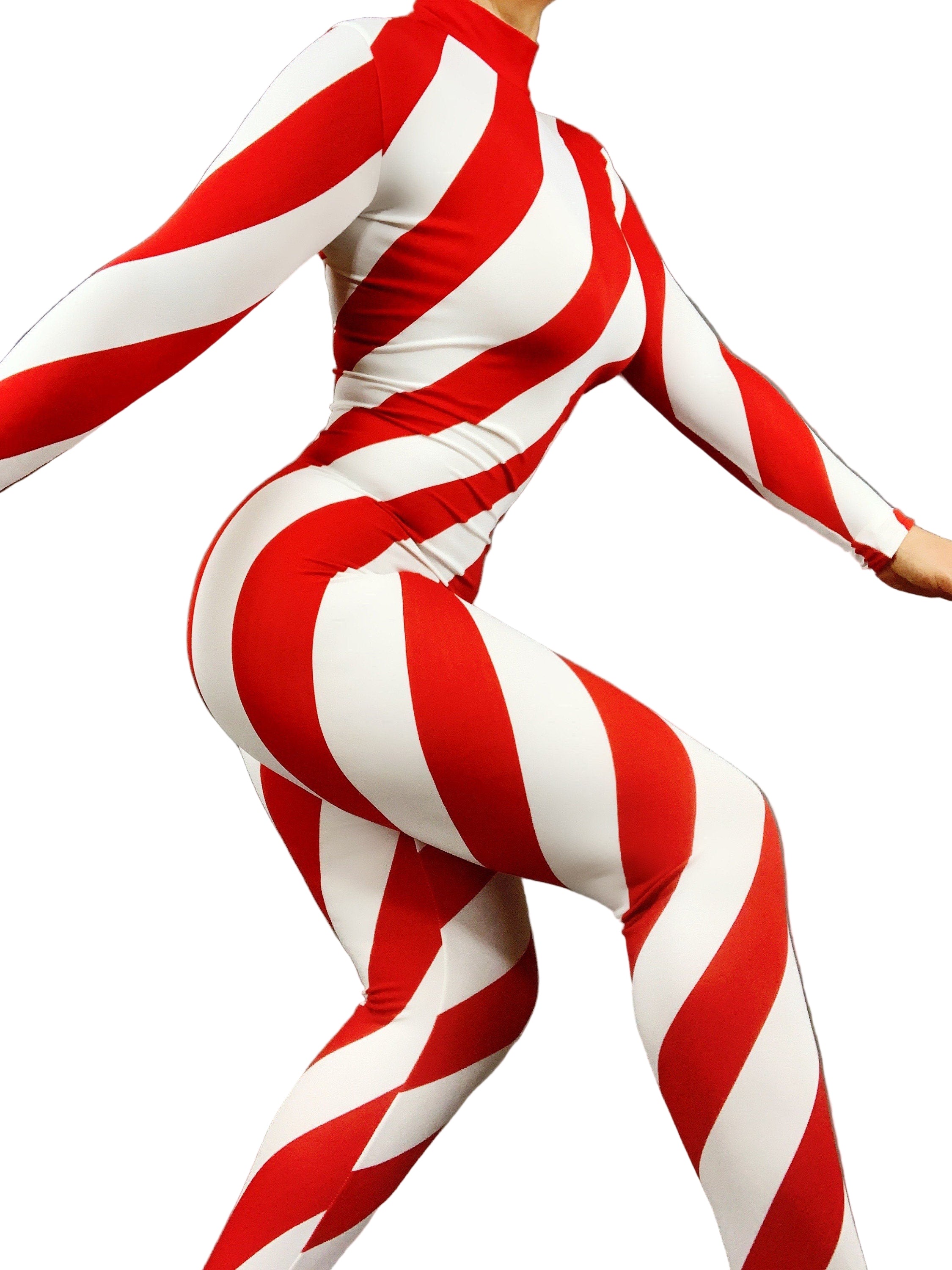 Candy Cane Bodysuit, Turtleneck, Full Sleeves