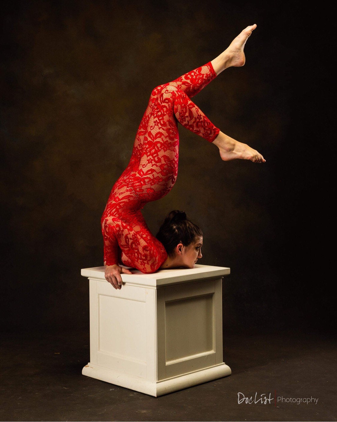 Red Sheer Jumpsuit, Lace Catsuit, Scoop Neck, Full Sleeves