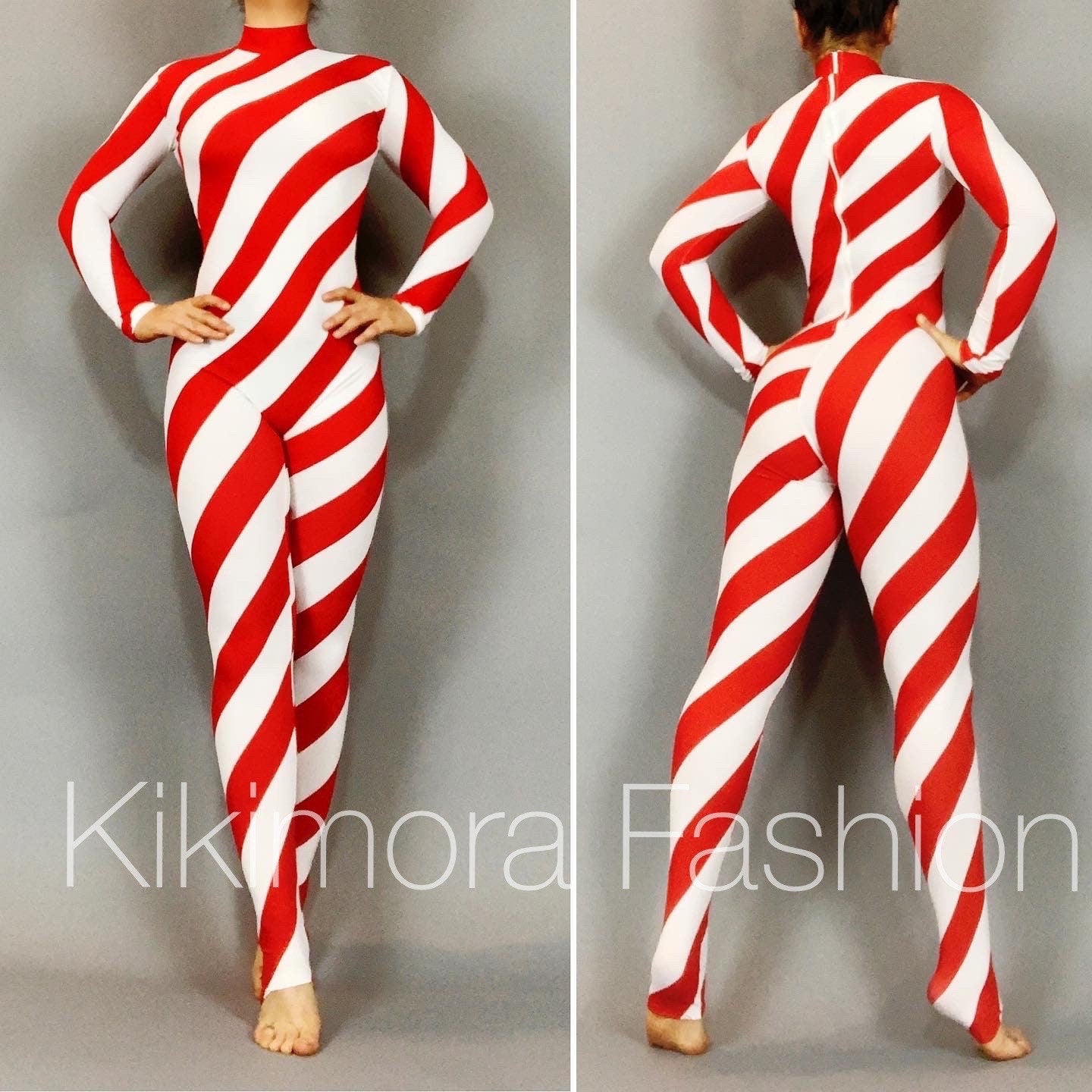 Candy Cane Bodysuit, Turtleneck, Full Sleeves