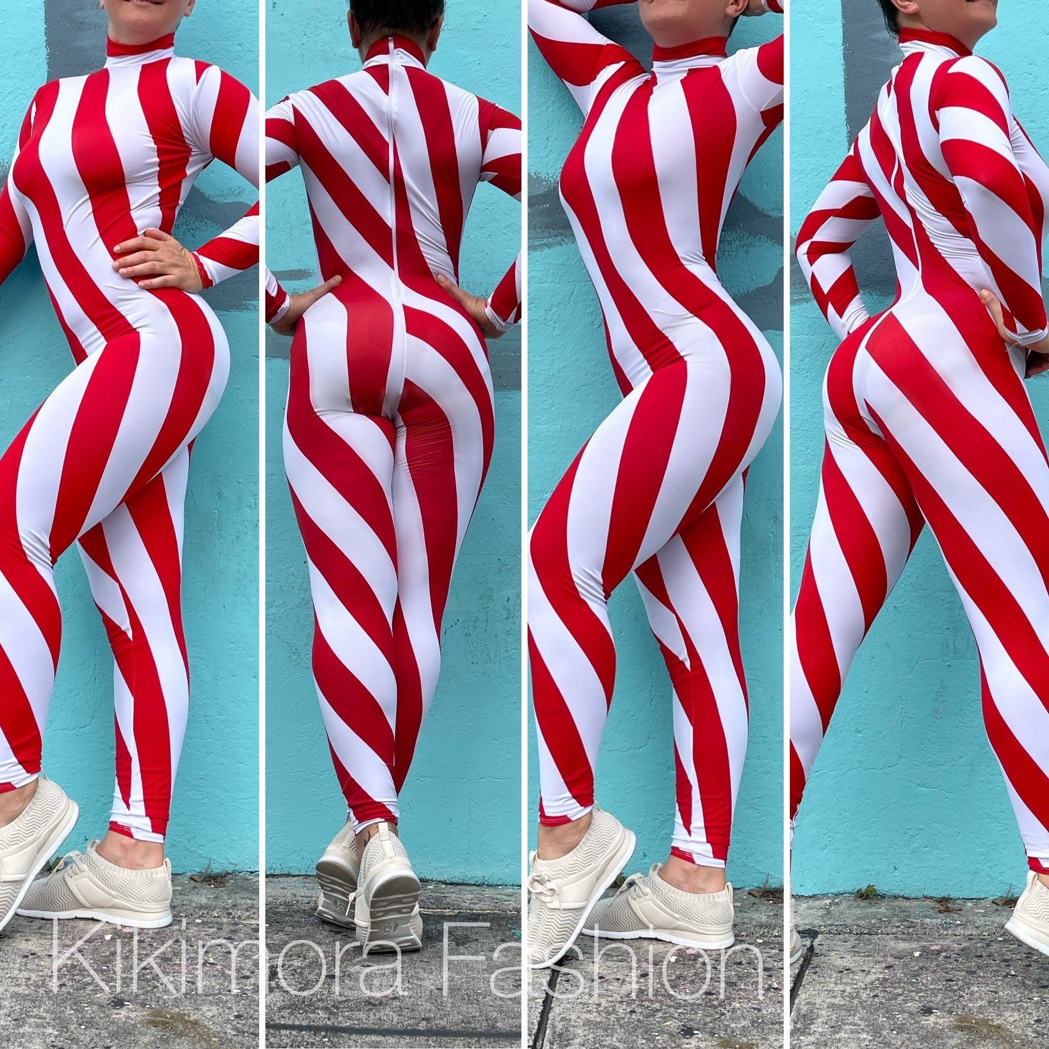 Candy Cane Bodysuit, Turtleneck, Full Sleeves