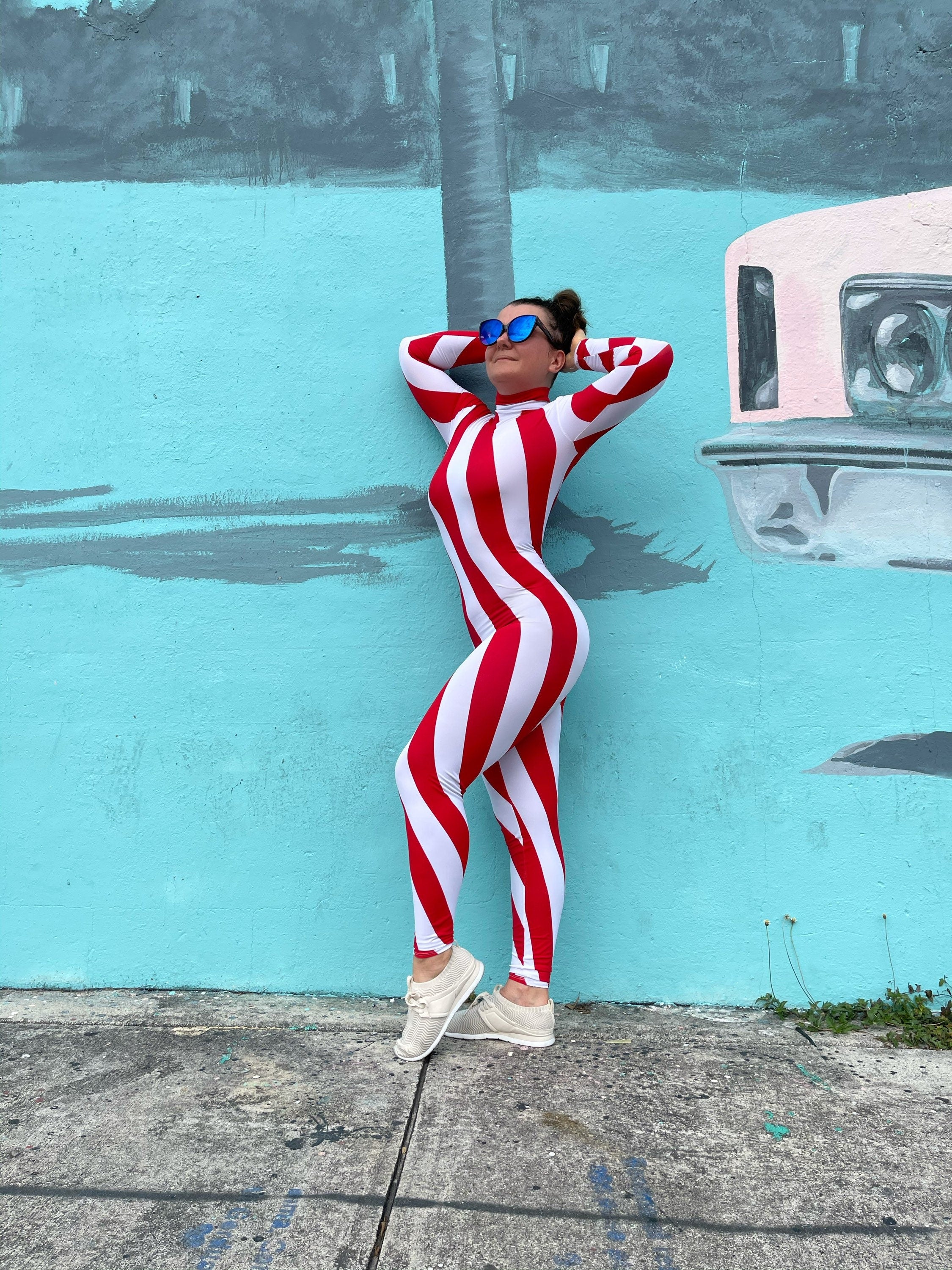Candy Cane Bodysuit, Turtleneck, Full Sleeves