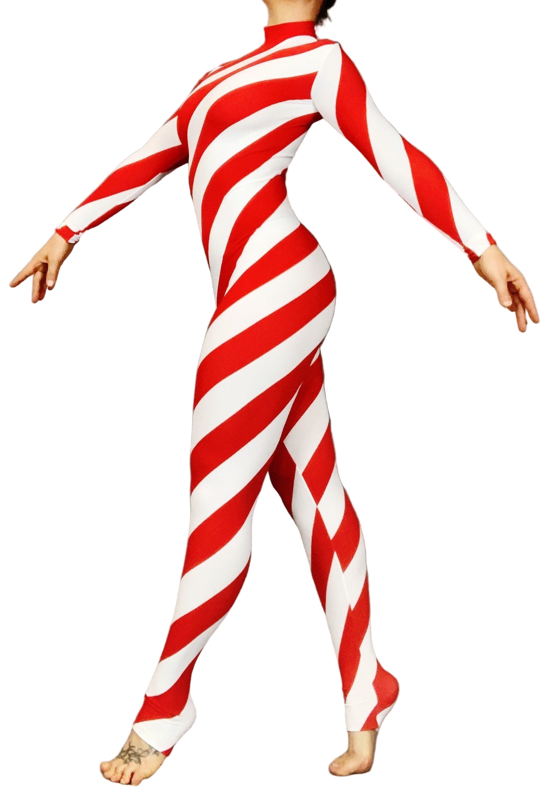 Candy Cane Bodysuit, Turtleneck, Full Sleeves
