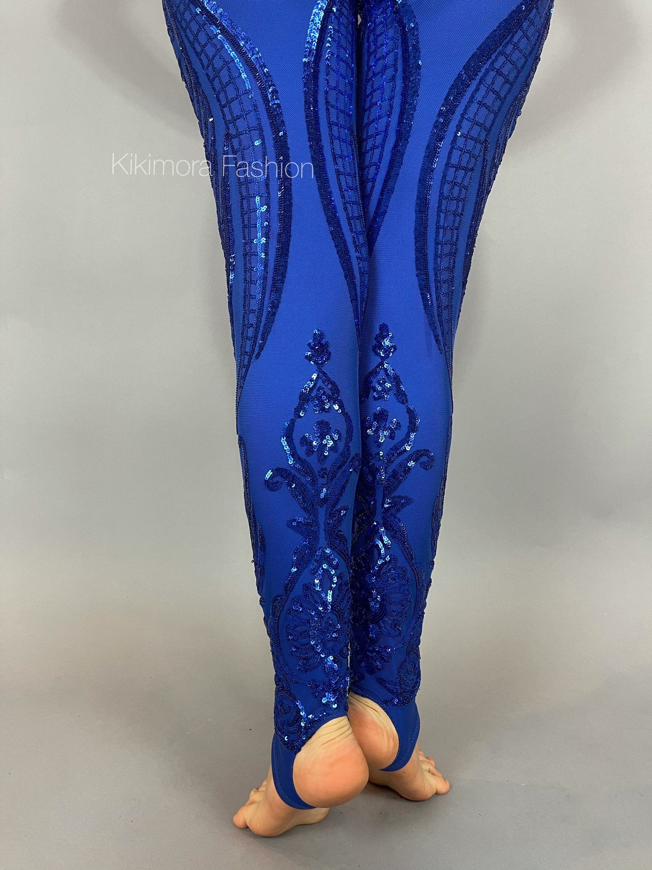 Blue Sequin Catsuit, Halterneck, Sleeveless