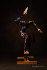 Night Glow Jumpsuit, Multicolor Shiny Holographic Catsuit, Long Sleeves, Turtleneck