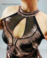 Showgirl Costume, Sexy Open Back, Sequins Mesh Catsuit, Unitard for Contortionist, Sheer Jumpsuit, Dance Party Outfit
