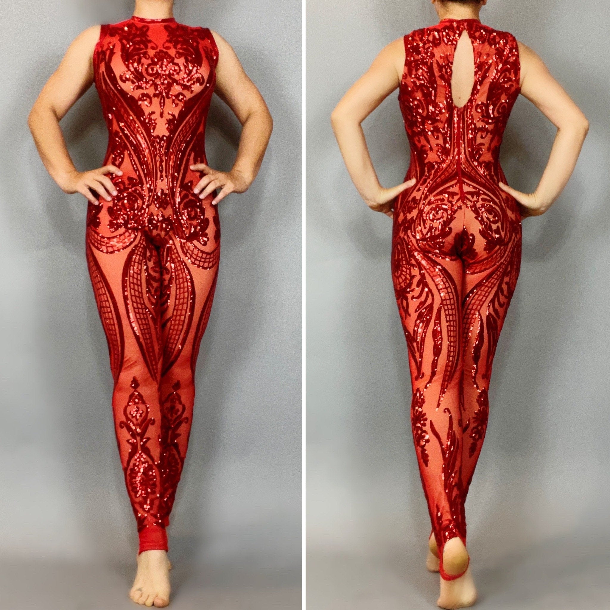 Beautiful Sequins Jumpsuit, Showgirl Costume, Wedding Bodysuit for Women or Men, Sheer Clothing, Bellydance Costume, Bridal Wear