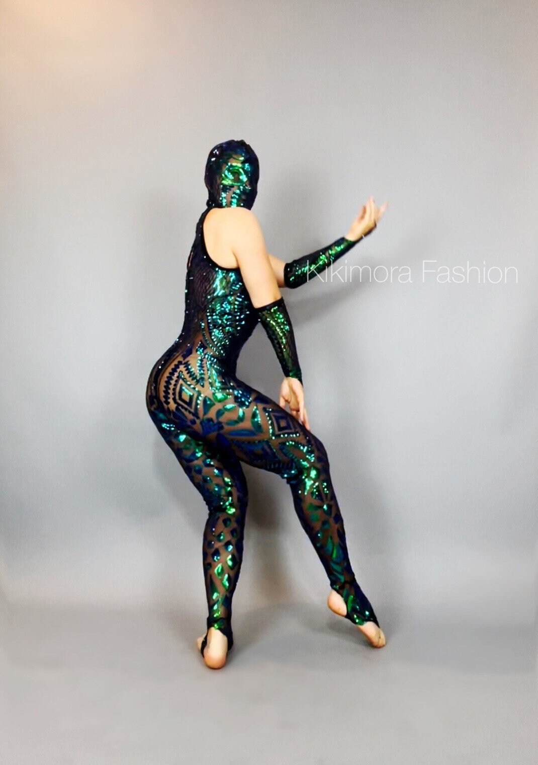 Catsuit with Accessories, Showgirl Costume, Dance Outfit, Face-Cover Headpiece, Gymnastic Unitard, Trending Now