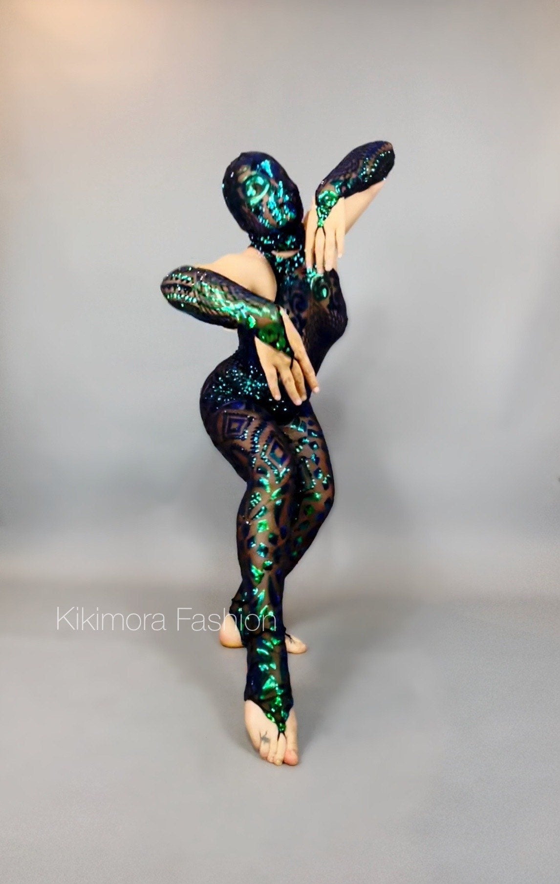 Catsuit with Accessories, Showgirl Costume, Dance Outfit, Face-Cover Headpiece, Gymnastic Unitard, Trending Now