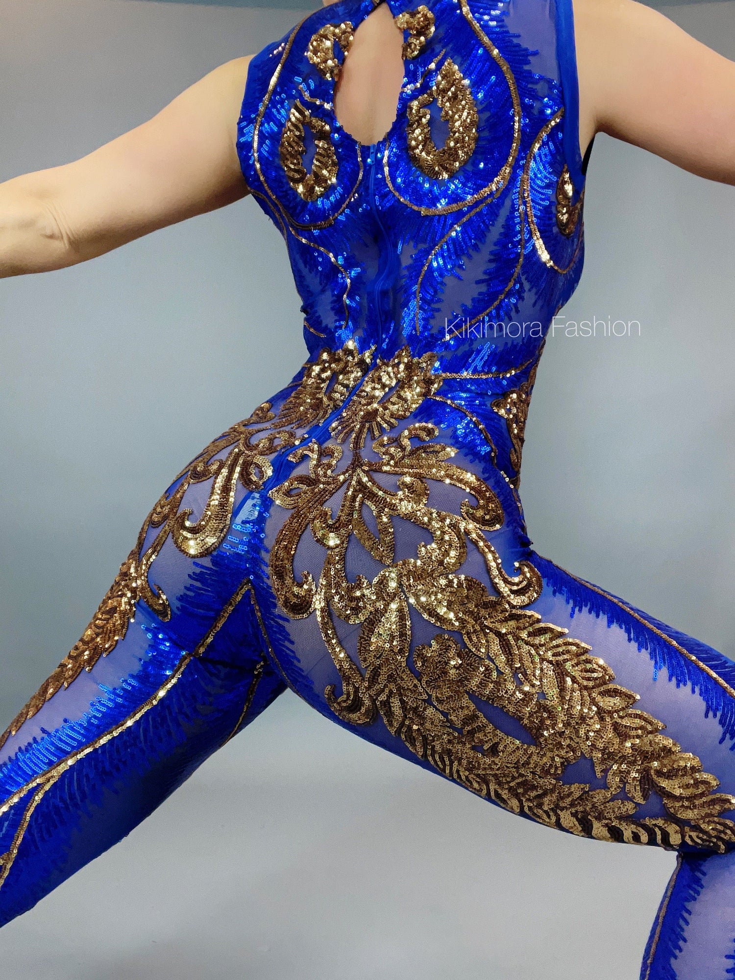 Bright Blue Sequin Catsuit for Dance, Gymnastics, Bridal, Circus, and More