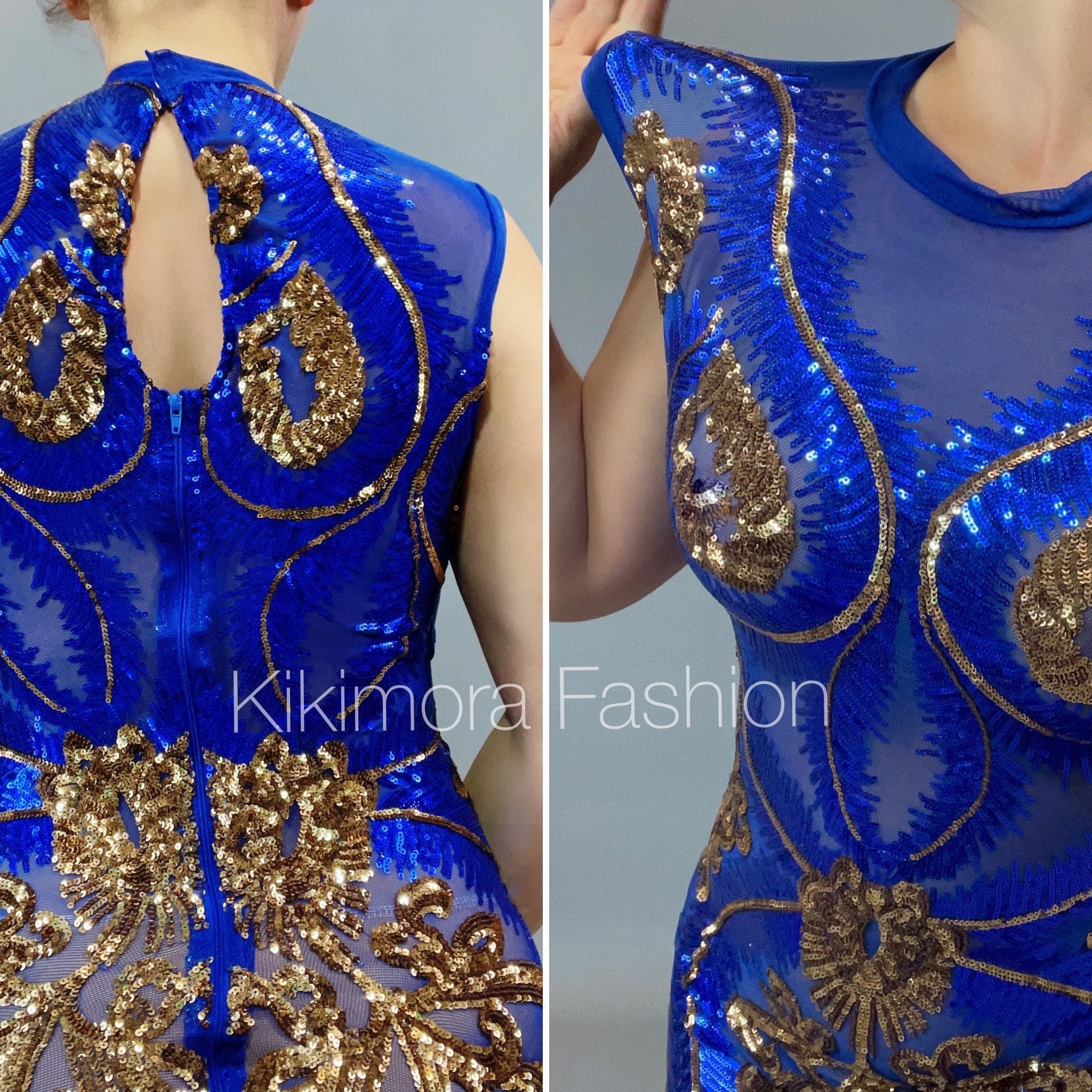 Bright Blue Sequin Catsuit for Dance, Gymnastics, Bridal, Circus, and More
