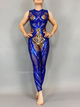 Bright Blue Sequin Catsuit for Dance, Gymnastics, Bridal, Circus, and More