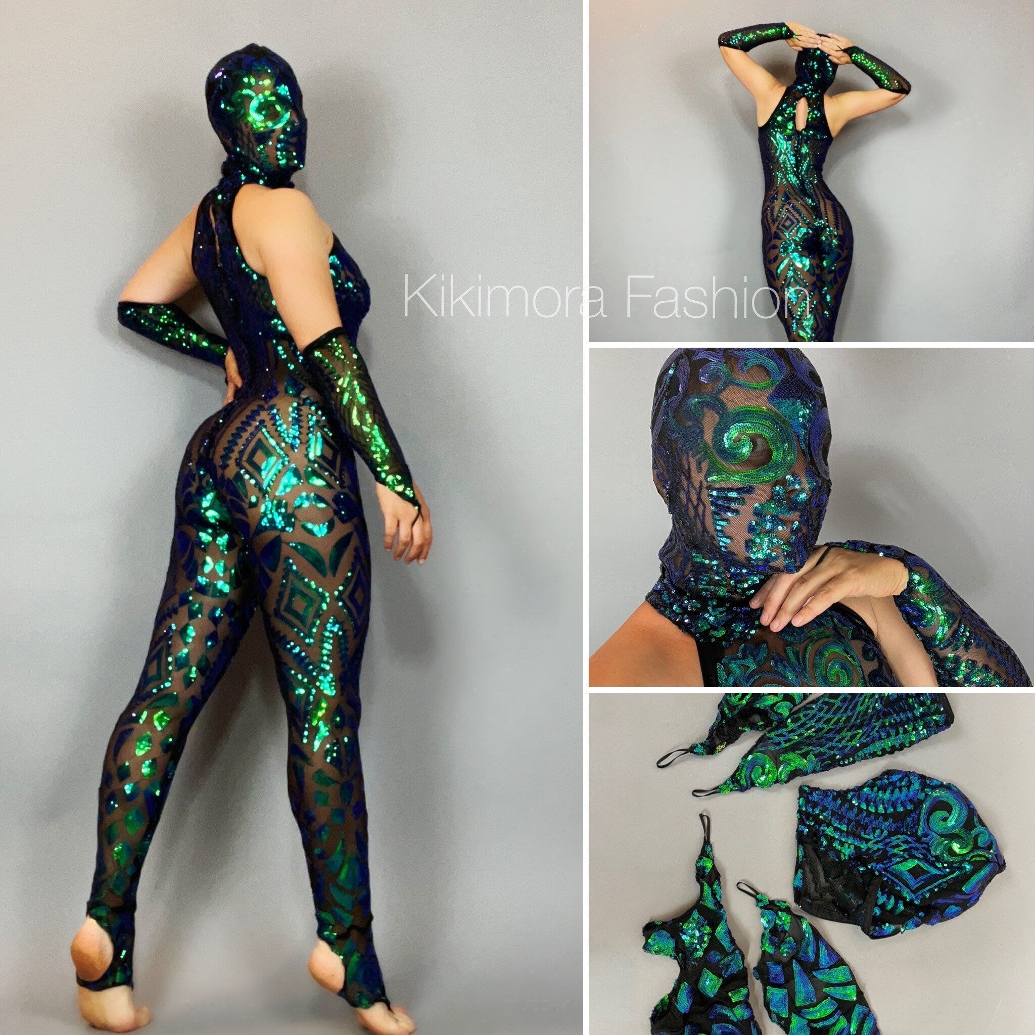 Catsuit with Accessories, Showgirl Costume, Dance Outfit, Face-Cover Headpiece, Gymnastic Unitard, Trending Now
