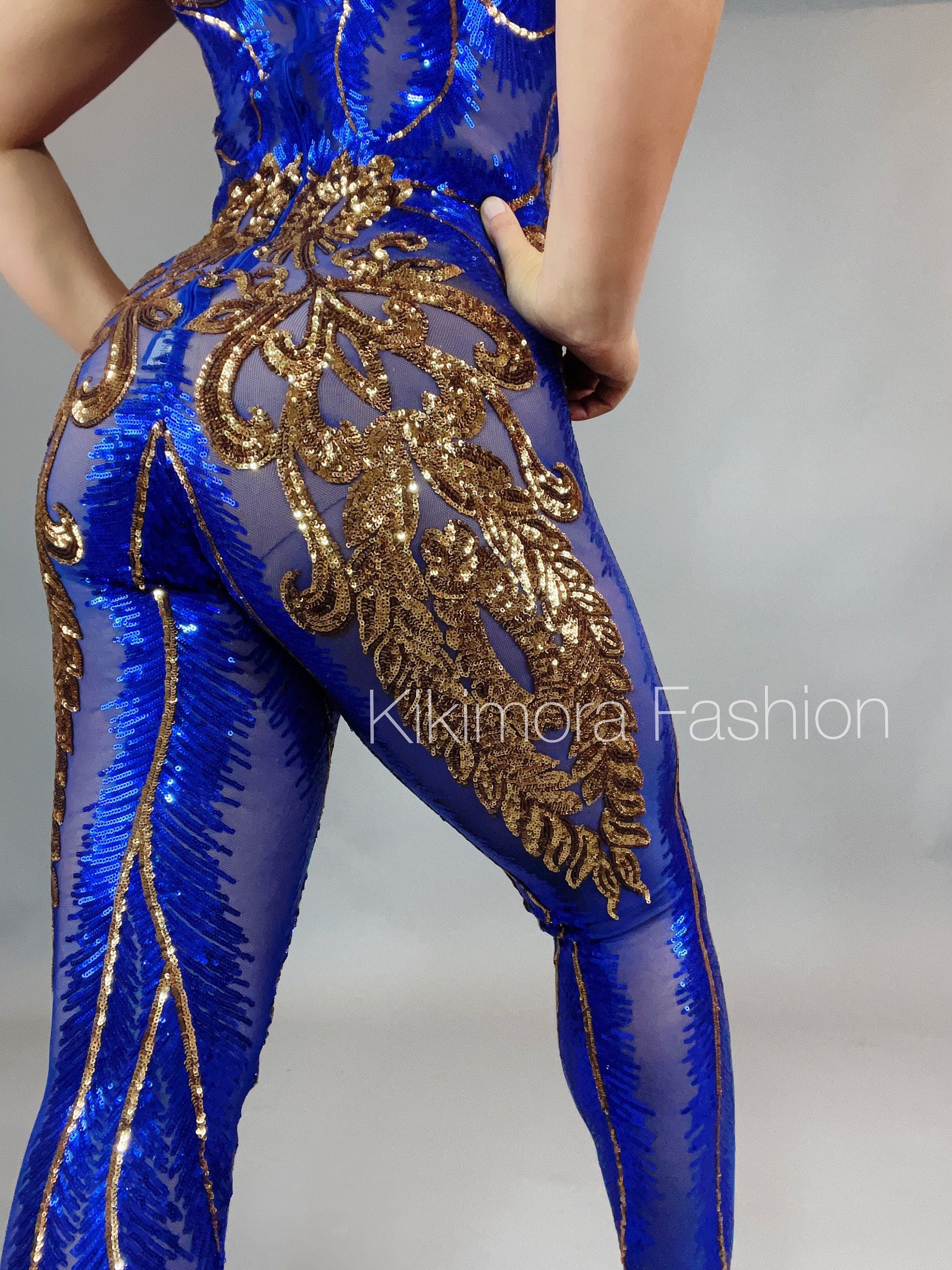 Bright Blue Sequin Catsuit for Dance, Gymnastics, Bridal, Circus, and More