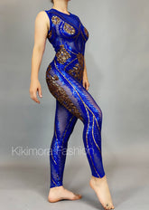 Bright Blue Sequin Catsuit for Dance, Gymnastics, Bridal, Circus, and More