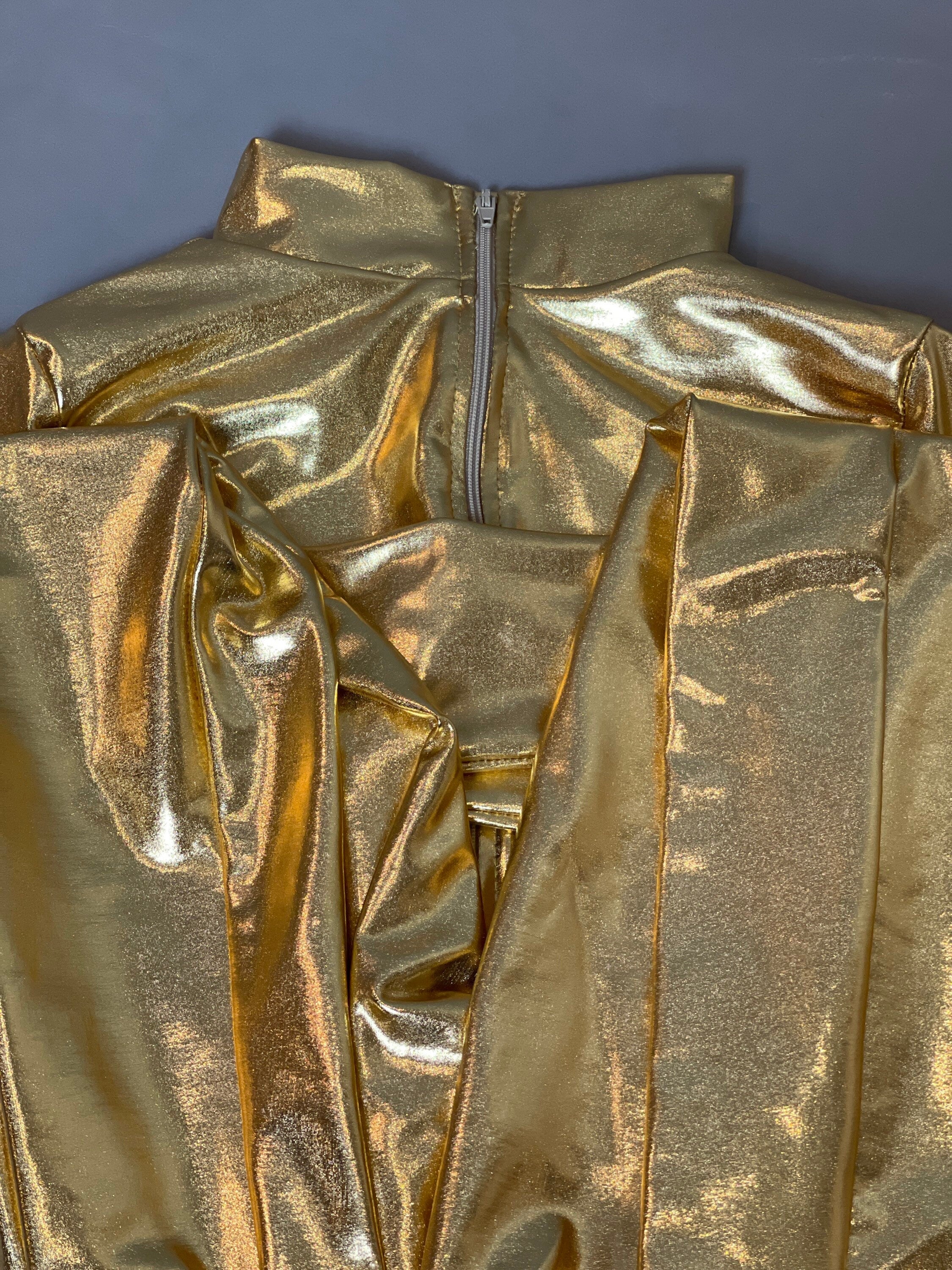 Gold Bodysuit Costume, Women Outfit, Circus, Dance, Performer, Leotard, Yoga, Lycra, Festival, Mirror Shiny Metallic Lycra