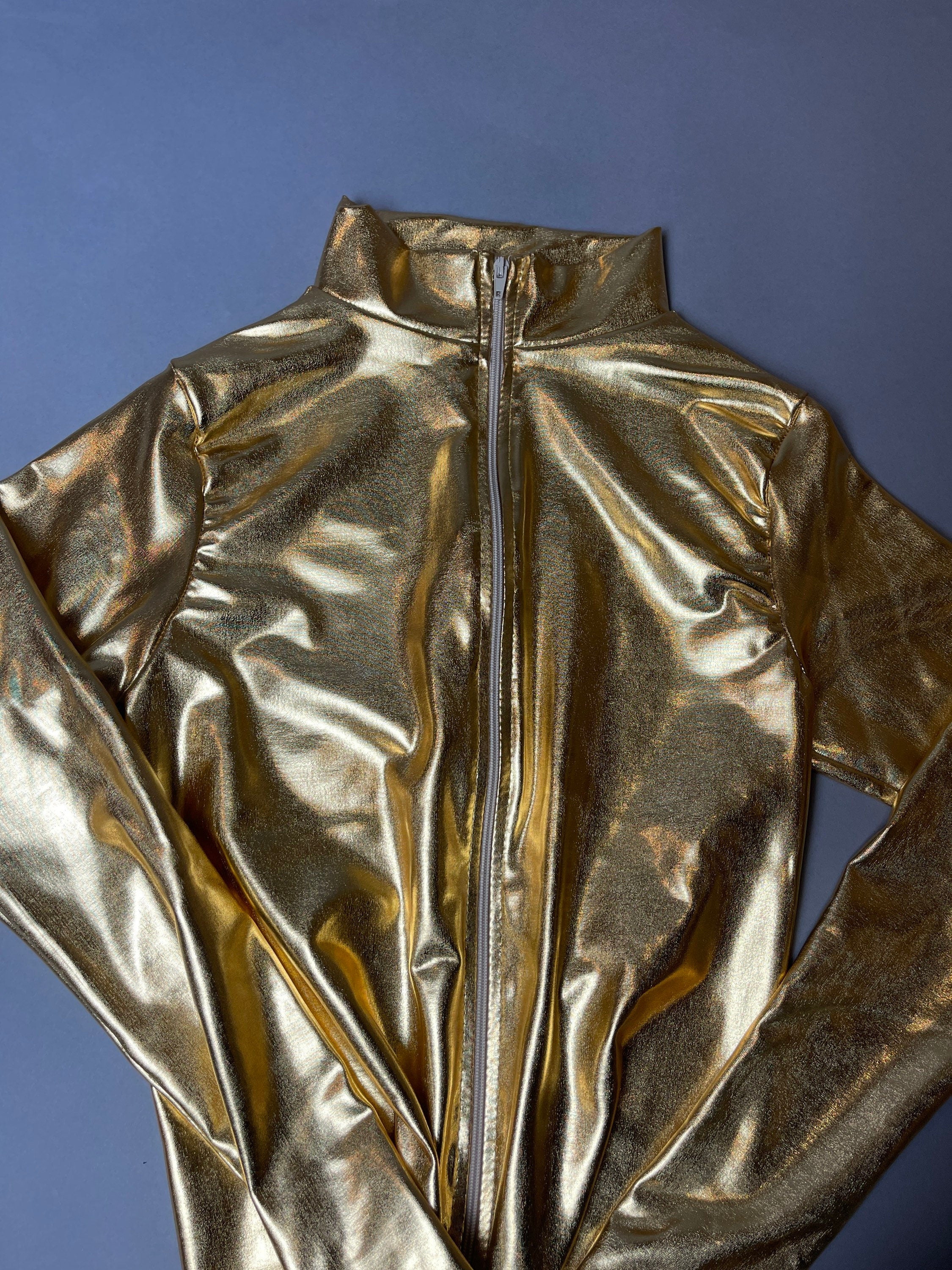 Gold Bodysuit Costume, Women Outfit, Circus, Dance, Performer, Leotard, Yoga, Lycra, Festival, Mirror Shiny Metallic Lycra
