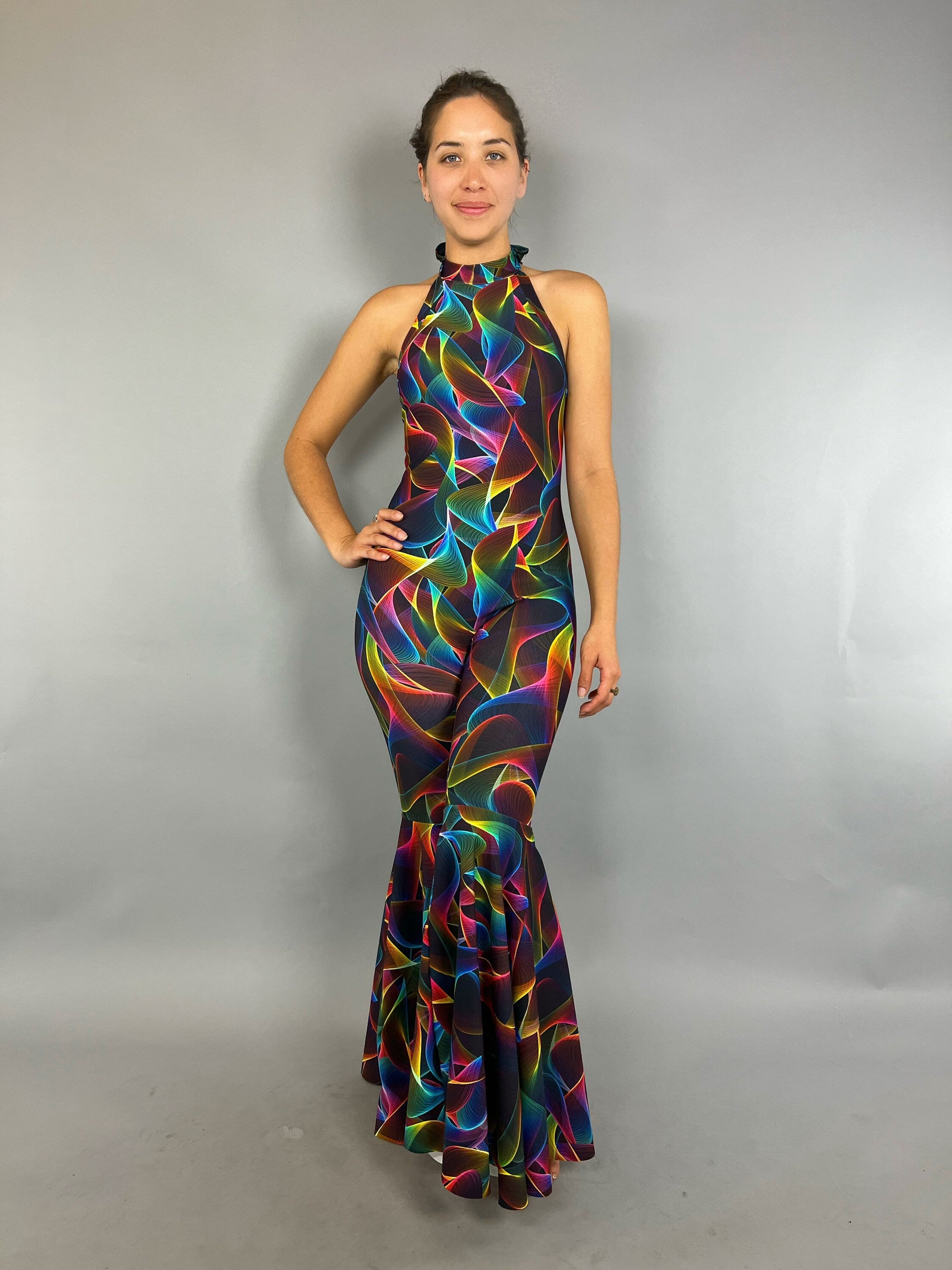 Rave Jumpsuit, Bellbottom one piece, Disco costume, Party outfit, Festival Fashion. Trending now, EDM outfit, go go dance outfit.
