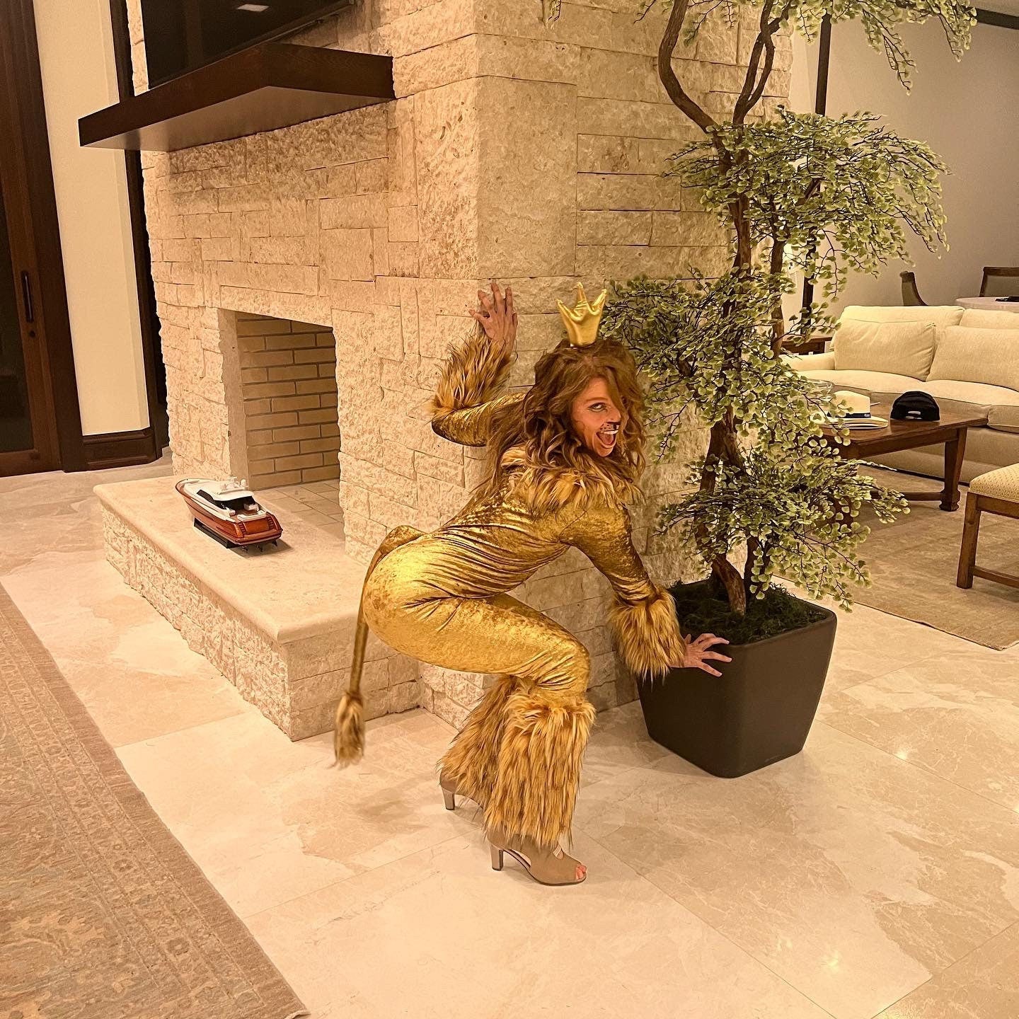 Golden Lion Catsuit, Fur Trim, Full Sleeves, Includes a Long Tail