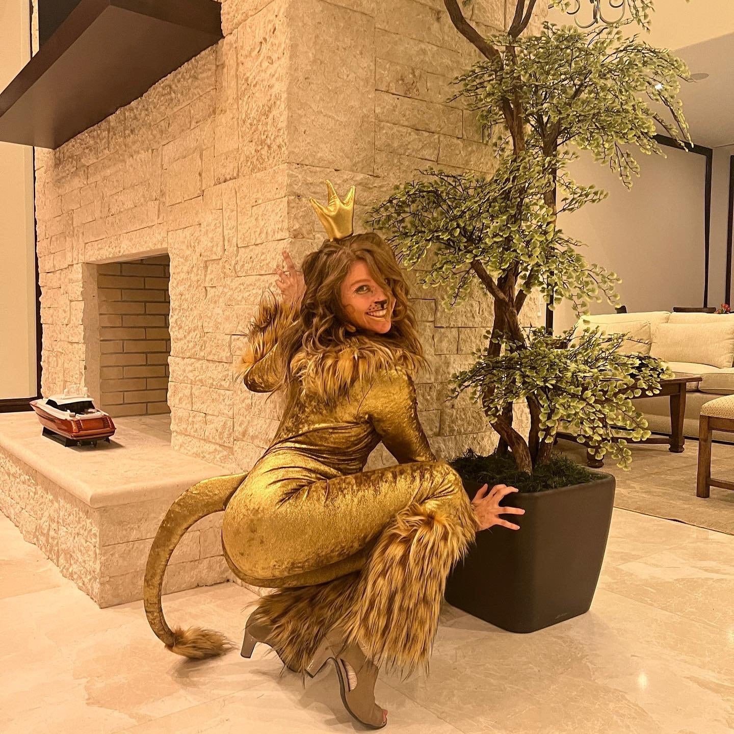Golden Lion Catsuit, Fur Trim, Full Sleeves, Includes a Long Tail