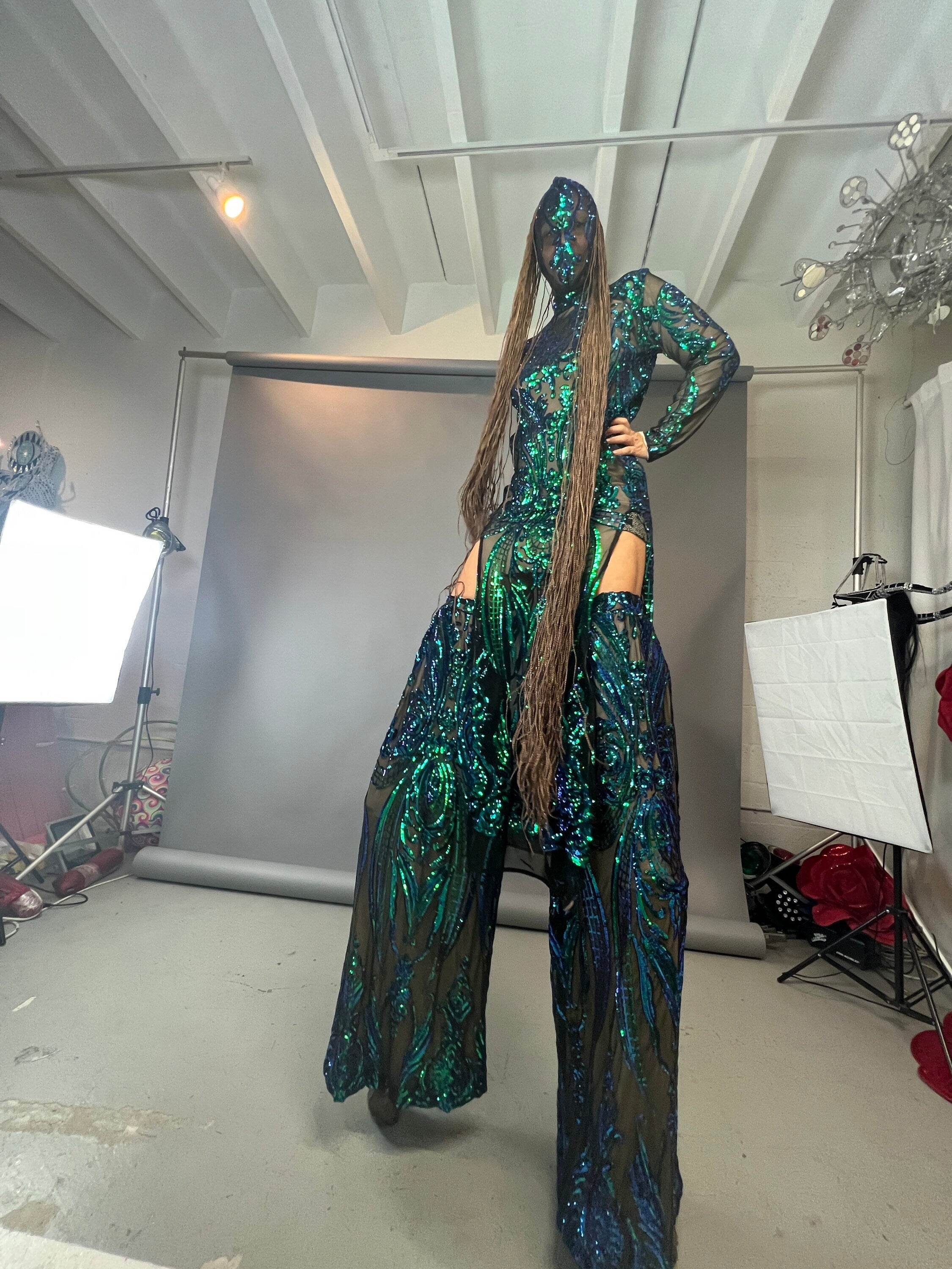 Futuristic Clothing, Alien Costume, Coachella Outfit, Exotic Dance Wear, Stilts Covers, Trending Now