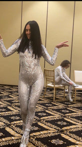 Showgirl Costume, Beautiful Sequins Bodysuit, Jumpsuit for Gymnastics, Stage Wear, Exotic Dance Wear, Trending Now