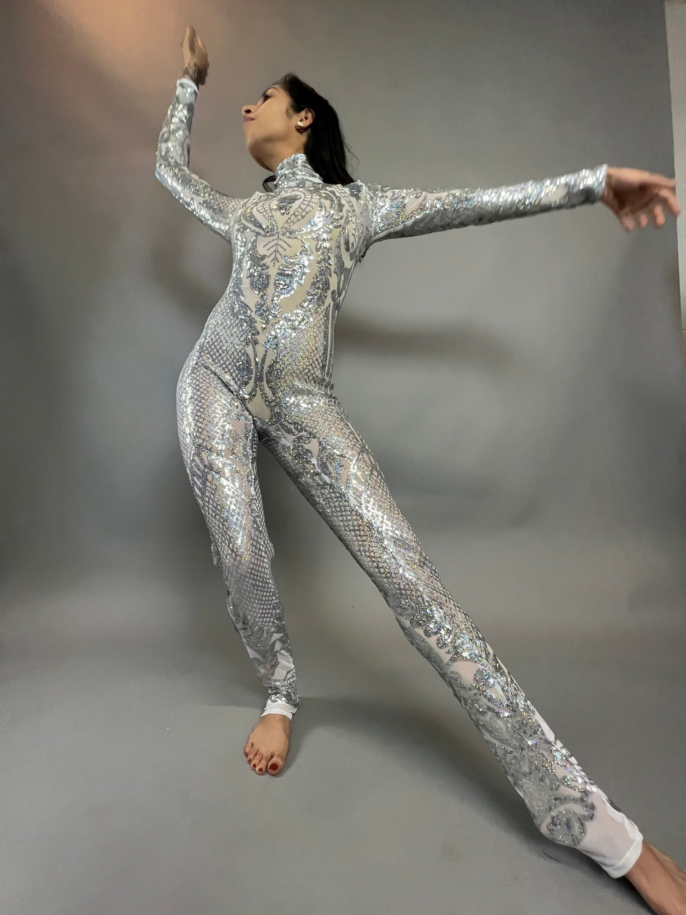 Showgirl Costume, Beautiful Sequins Bodysuit, Jumpsuit for Gymnastics, Stage Wear, Exotic Dance Wear, Trending Now