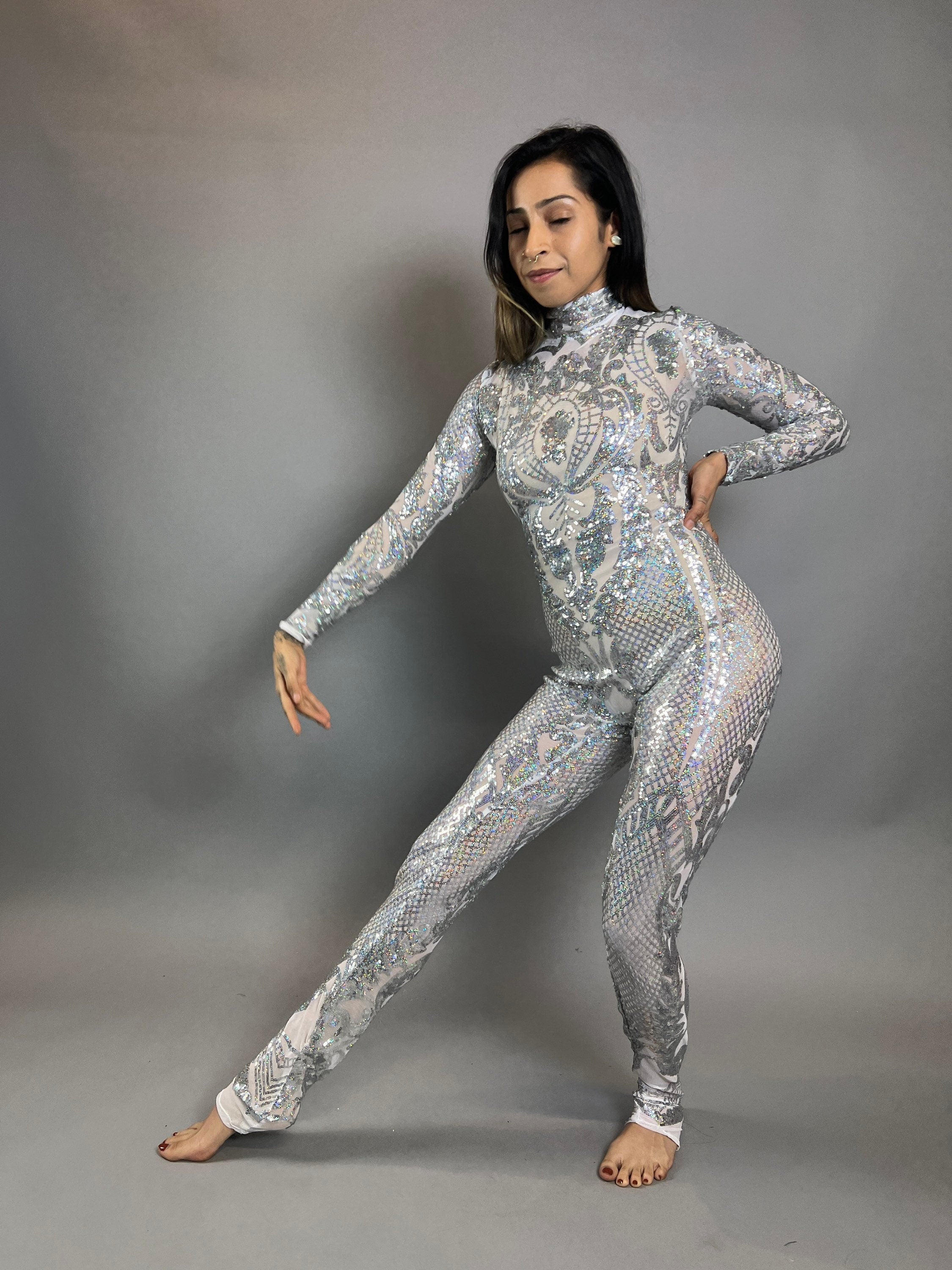 Showgirl Costume, Beautiful Sequins Bodysuit, Jumpsuit for Gymnastics, Stage Wear, Exotic Dance Wear, Trending Now