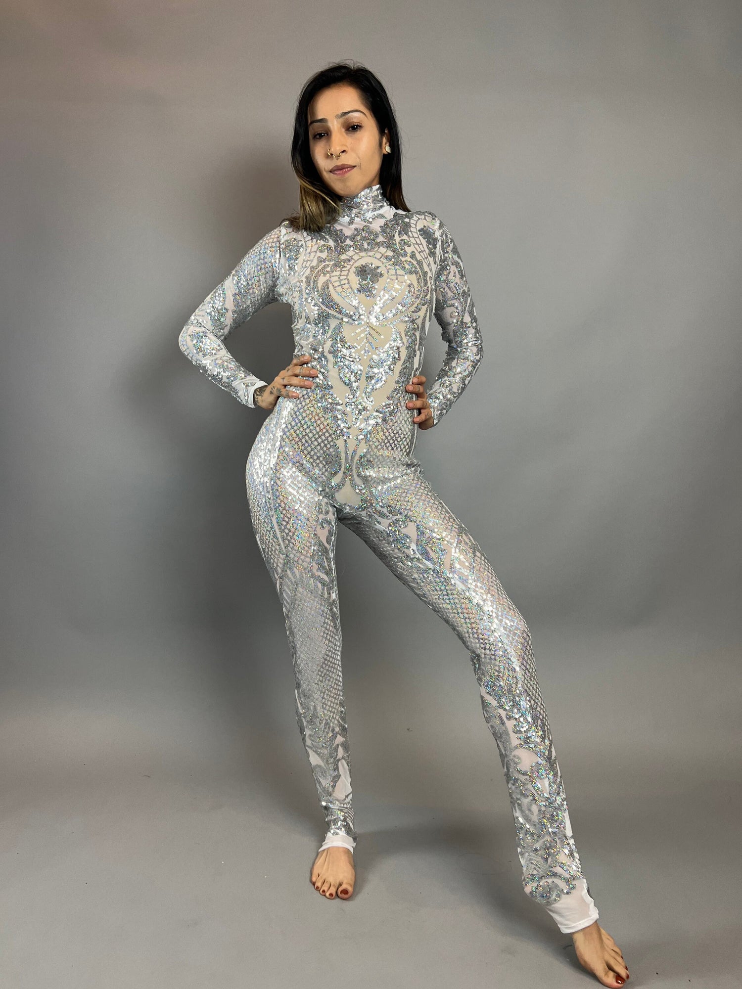 Showgirl Costume, Beautiful Sequins Bodysuit, Jumpsuit for Gymnastics, Stage Wear, Exotic Dance Wear, Trending Now