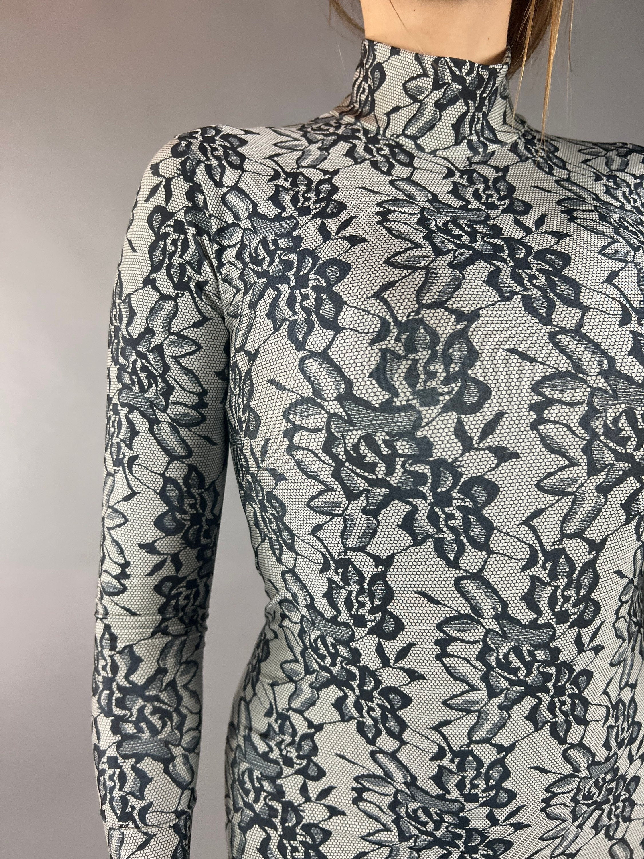 Floral Spandex Catsuit, High Neckline, Full Arm Coverage